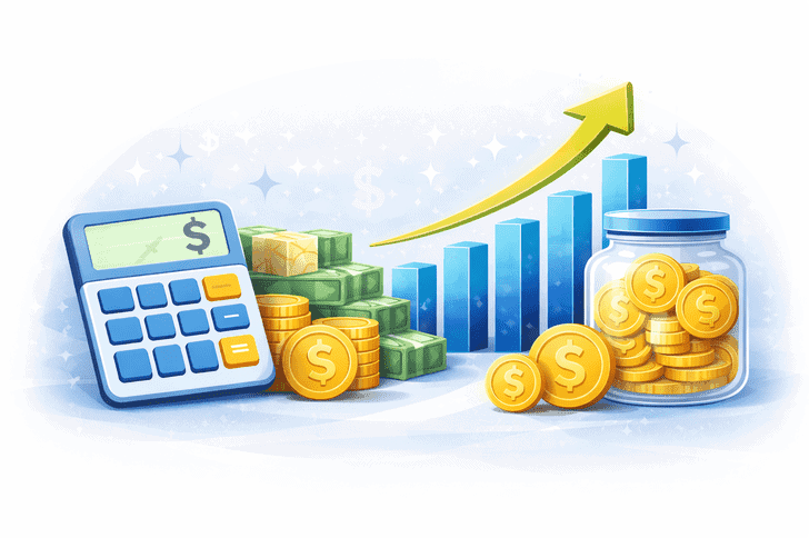 Illustration showing APY vs interest rate with savings growth concept